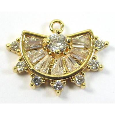 1 Pave Set Cubic Zirconia CZ Gold Plated Fan Charm