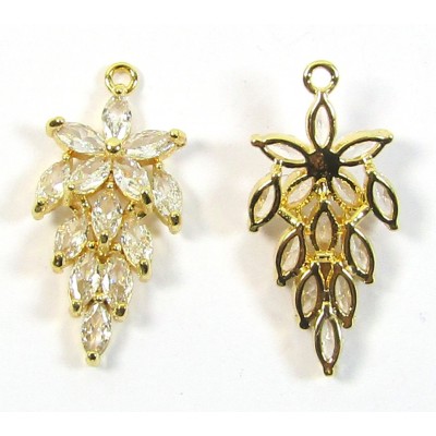 1 Pave Set Cubic Zirconia CZ Gold Plated Leaf Charm Pendant