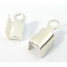 10 Silver Plated Small Fold Over Crimp Cord Ends