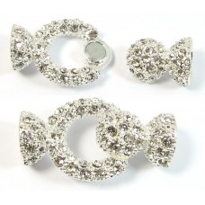 1 Large Silver Plated Crystal Set Magnetic Clasp 