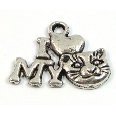 1 Silver Plated Pewter I Love (Heart) My Cat Charm