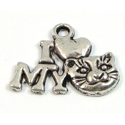 1 Silver Plated Pewter I Love (Heart) My Cat Charm