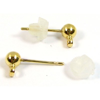 1 Pair Gold  Plated Ball Stud Earring with Loop