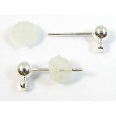 1 Pair Silver Plated Ball Stud Earring with Loop