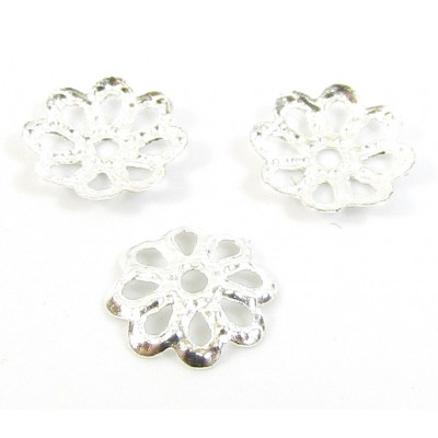 100 Silver Plated Filigree Petal 7mm Bead Caps