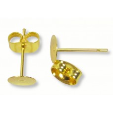 1 Pair Gold Plated Ear Post & Peg with 6mm Pad and Scroll (ear back, retainer)