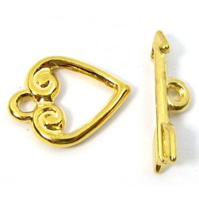 1 Gold Plated Heart and Arrow Toggle Clasp