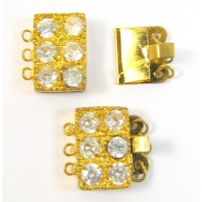 1 Goldtone Crystal Set 3-Strand Box Clasp