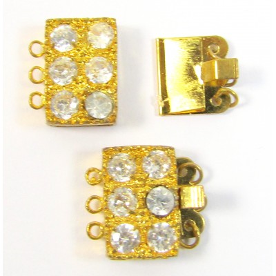 1 Goldtone Crystal Set 3-Strand Box Clasp