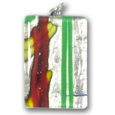 Murano Glass Medium Oblong Pendant - Silver Foiled Multi Coloured