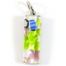 1 Murano Glass Thin Oblong Pendant - Silver Foiled Multicoloured