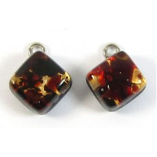 Pair Murano Glass Small Diamond Pendants