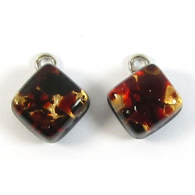 Pair Murano Glass Small Diamond Pendants