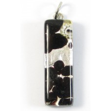 Murano Glass Thin Oblong Pendant - Silver Foiled Black