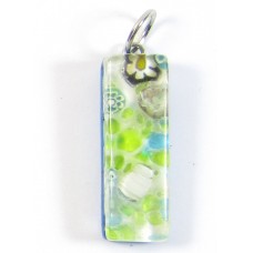 Murano Glass Thin Oblong Pendant - Silver Foiled Green