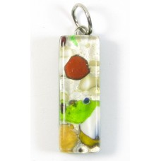 Murano Glass Thin Oblong Pendant - Silver Foiled Green
