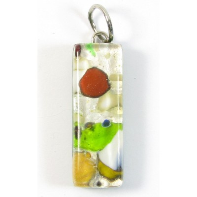 Murano Glass Thin Oblong Pendant - Silver Foiled Green