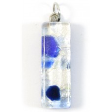 Murano Glass Thin Oblong Pendant - Silver Foiled Blue