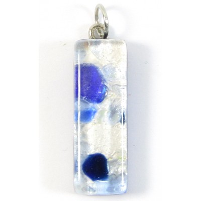 Murano Glass Thin Oblong Pendant - Silver Foiled Blue
