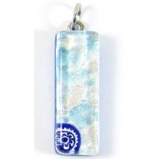 Murano Glass Thin Oblong Pendant - Silver Foiled Blue
