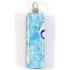 Murano Glass Thin Oblong Pendant - Silver Foiled Blue