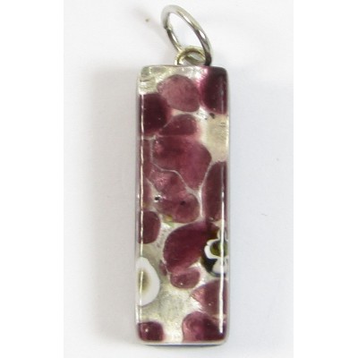 Murano Glass Thin Oblong Pendant - Silver Foiled Purple