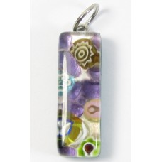 Murano Glass Thin Oblong Pendant - Silver Foiled Purple