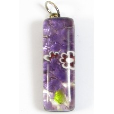 Murano Glass Thin Oblong Pendant - Silver Foiled Purple
