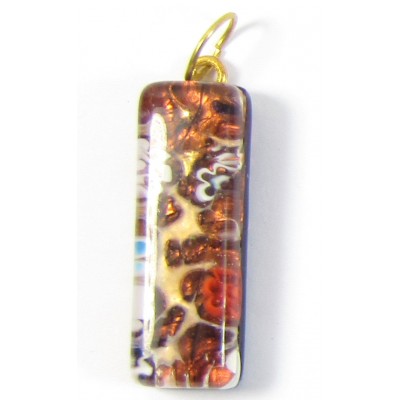 Murano Glass Thin Oblong Pendant - Gold Foiled Topaz