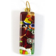 Murano Glass Thin Oblong Pendant - Gold Foiled Red