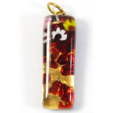 Murano Glass Thin Oblong Pendant - Gold Foiled Red