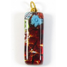 Murano Glass Thin Oblong Pendant - Gold Foiled Red