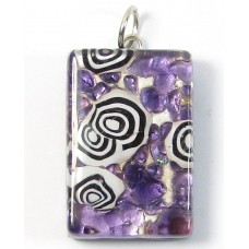 Murano Glass Medium Oblong Pendant - Silver Foiled Purple