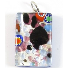 Murano Glass Medium Oblong Pendant - Silver Foiled Purple