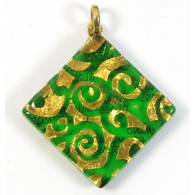 Murano Glass Large Diamond Pendant Emerald