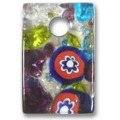 1 Murano Glass Medium Oblong Pendant - Millefiore Silver Foiled