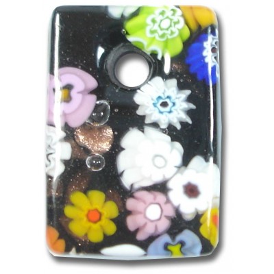 1 Murano Glass Medium Oblong Pendant - Black Millefiore