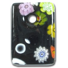 1 Murano Glass Medium Oblong Pendant - Black Millefiore