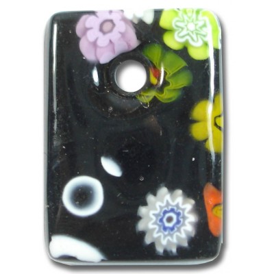 1 Murano Glass Medium Oblong Pendant - Black Millefiore