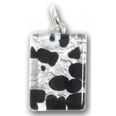 1 Murano Glass Small Oblong Pendant - Black Silver Foiled