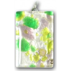 Murano Glass Medium Oblong Pendant - Silver Foiled Green