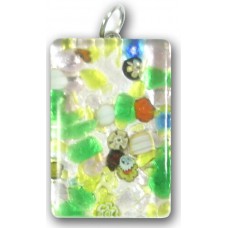 Murano Glass Medium Oblong Pendant - Silver Foiled Green