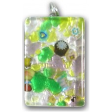 Murano Glass Medium Oblong Pendant - Silver Foiled Green