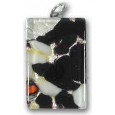 Murano Glass Medium Oblong Pendant - Silver Foiled Black