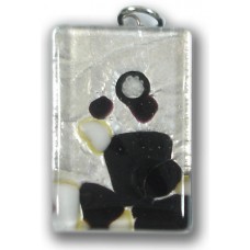 Murano Glass Medium Oblong Pendant - Silver Foiled Black