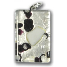 Murano Glass Medium Oblong Pendant - Silver Foiled Black