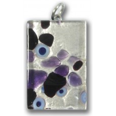 Murano Glass Medium Oblong Pendant - Silver Foiled Purple
