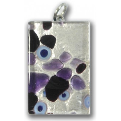 Murano Glass Medium Oblong Pendant - Silver Foiled Purple