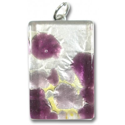 Murano Glass Medium Oblong Pendant - Silver Foiled Purple