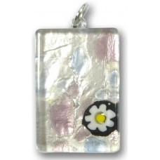 Murano Glass Medium Oblong Pendant - Silver Foiled Purple